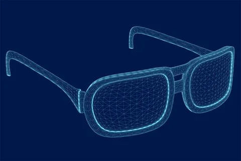 Vector illustration of wireframe hipster glasses isolated on blue background. 3D Stock Illustration