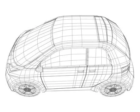 Vector illustration of wireframe small car. City car blueprint. Blank compact Stock Illustration