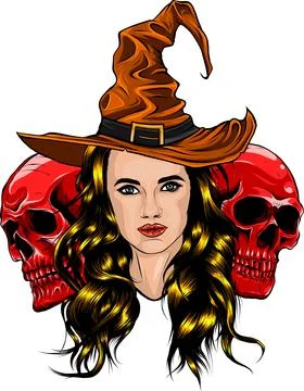 Vector illustration of witch. Halloween. Witch costume. Modern witch. Hat Stock Illustration