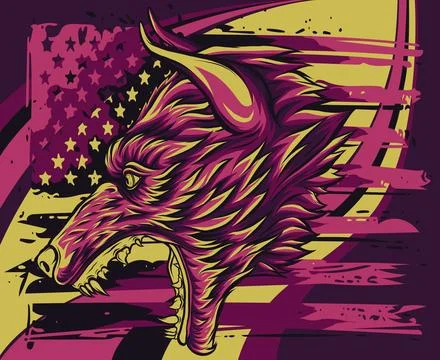 Vector illustration of wolf head with amrican flag Stock Illustration