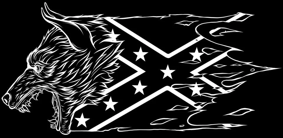 Vector illustration of Wolf head in white line on black background Stock Illustration