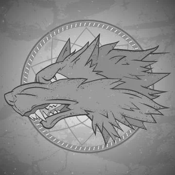 Vector illustration with wolf's head and dreamcatcher. Roaring wolf. Stock Illustration