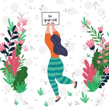 Vector illustration woman with be yourself banner Stock Illustration