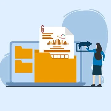 Vector illustration of woman sending document files for business Illustrazione stock