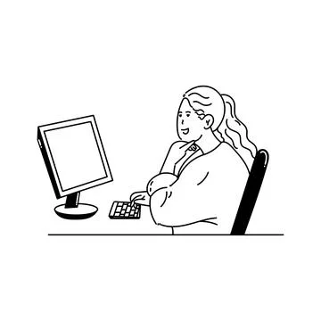 Vector illustration of woman working at the computer 스톡 일러스트