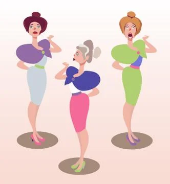 Vector illustration of women with different scared facial expressions Stock Illustration
