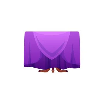Vector illustration of Wooden round table with purple tablecloth. Stock Illustration