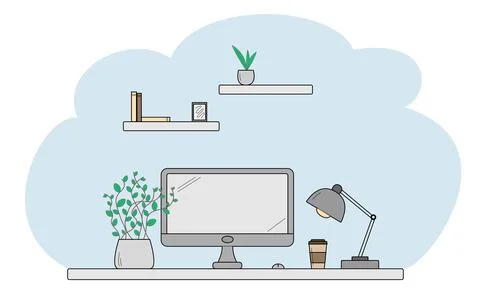 Vector illustration, work and study at home Illustrazione stock