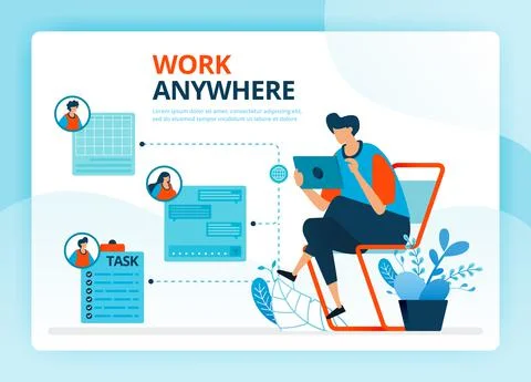 Vector illustration for work anywhere and freelance jobs. Human vector cartoo Illustrazione stock