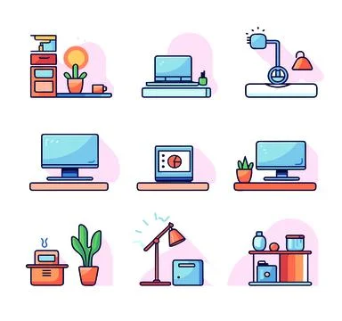 Vector Illustration of work from home office equipment icons Ilustración de archivo
