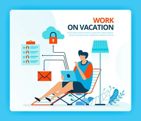 Vector illustration for work at vacation and overtime job. Human vector carto Stock Illustration