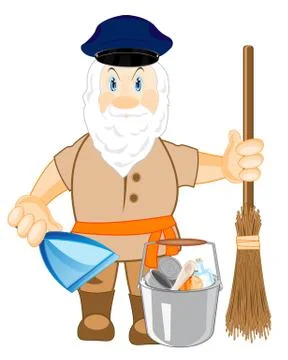 Vector illustration worker janitor with broom and dustpan Stock Illustration