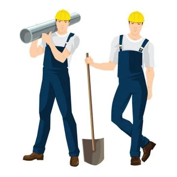 Vector illustration of worker in overalls and protective helmet Stock Illustration