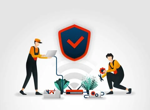 Vector illustration. workers from security companies are checking or maintain Stock Illustration