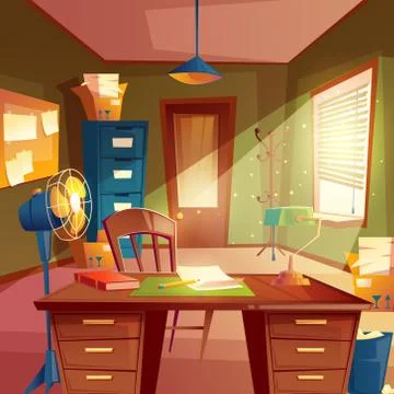 Vector illustration of working space, study room interior. Desktop, place of Stock Illustration