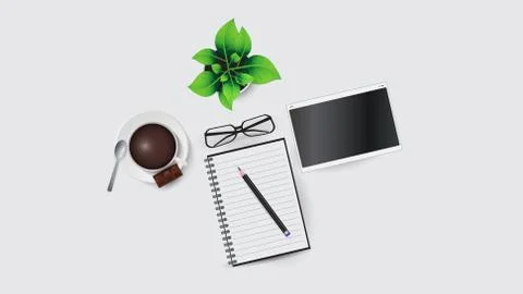 Vector illustration of workplace elements in the office. Laptop, glasses 스톡 일러스트