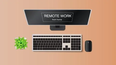 Vector illustration of a workplace for remote work. Monitor, keyboard, mouse Stock Illustration