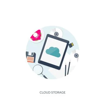 Vector illustration. Workplace table with documents, computer. Flat cloud Stock Illustration