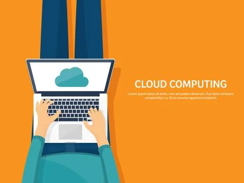 Vector illustration. Workplace, table with documents, computer. Flat cloud Illustrazione stock