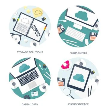 Vector illustration. Workplace table with documents, computer. Flat cloud 스톡 일러스트