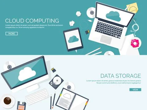 Vector illustration. Workplace table with documents, computer. Flat cloud Stock Illustration