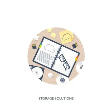 Vector illustration. Workplace table with documents, computer. Flat cloud Stock Illustration