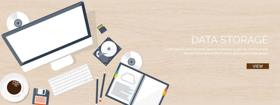 Vector illustration. Workplace table with documents, computer. Flat cloud 스톡 일러스트