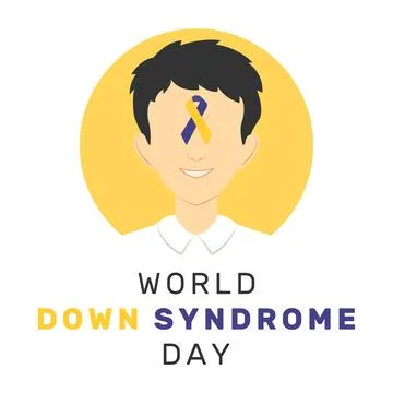 Vector illustration of World Down Syndrome Day with cartoon character and ribbon Stock Illustration