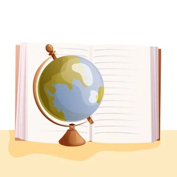 Vector illustration of World Globe and Open Text Book. Stock Illustration