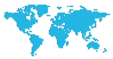 Vector illustration World map of small blue color cubes Stock Illustration