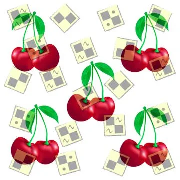 Vector illustration for wrapping paper with realistic cherry. Illustrazione stock