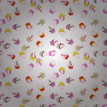 Vector illustration. Wrapping paper. Seamless pattern of cupcakes on a white, pi 스톡 일러스트