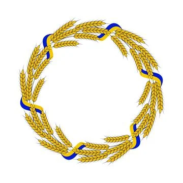 Vector illustration of a wreath of spikelets of wheat with the Ukrainian fl.. Stock Illustration