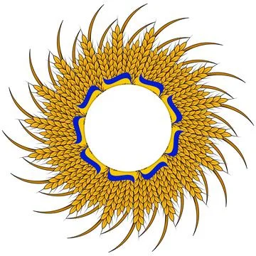 Vector illustration of a wreath of spikelets of wheat with the Ukrainian fl.. Stock Illustration