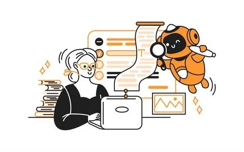 Vector illustration of writer and robot collaboration Stock Illustration
