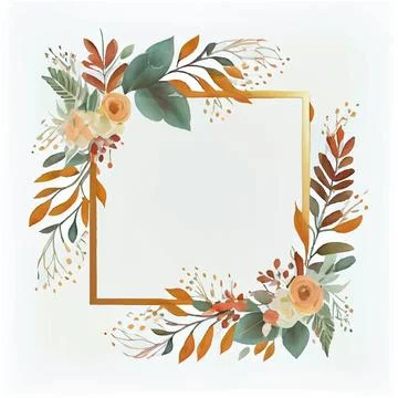 Vector illustration wtercolor flowers in empty space frame isolate with Stock Illustration