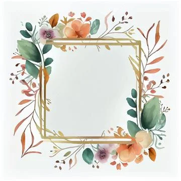 Vector illustration wtercolor flowers in empty space frame isolate with Stock Illustration