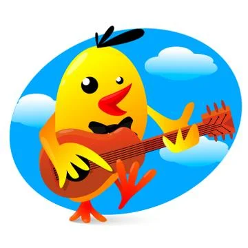 Vector illustration of a yellow bird playing guitar Stock Illustration