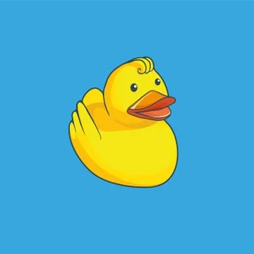 Vector illustration of yellow duck  isolated on blue background Stock Illustration