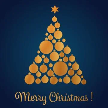 Vector illustration of yellow gold colored Christmas tree made with decorative Stock Illustration