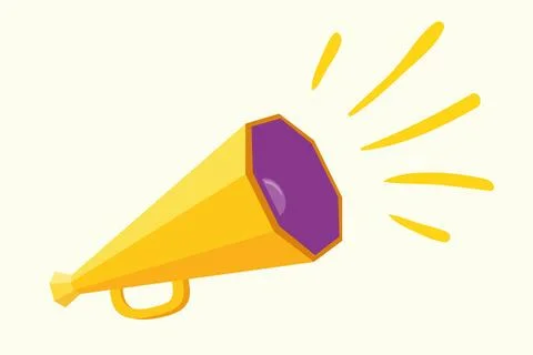 Vector illustration of yellow loudspeaker. Retro yellow megaphone. 库存插图