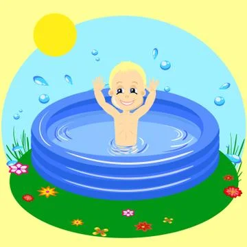 Vector Illustration of a Young Boy Happily Swimming in pool Stock Illustration