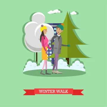 Vector illustration of young couple walking in the street Ilustração Stock