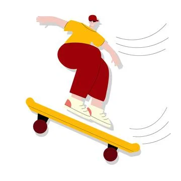 Vector Illustration A Young Guy in a Cap Rides a Skateboard Stock Illustration