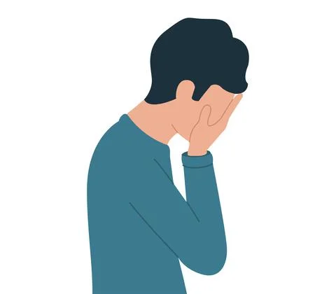 Vector illustration of a young guy in depression. Upset man. Desperate person Stock Illustration