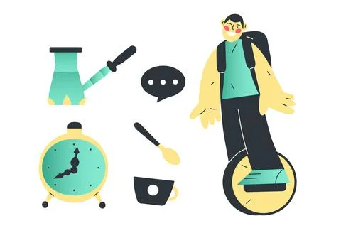 Vector illustration of a young man with a backpack rides a monowheel Illustrazione stock