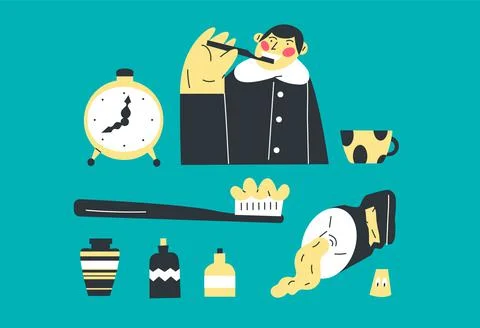 Vector illustration of a young man brushing his teeth Stock Illustration