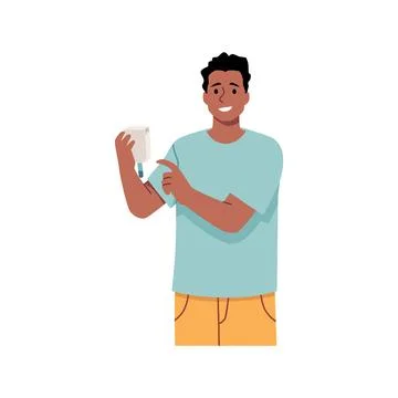 Vector illustration a young man checking his glucose level using a blood sugar Stock Illustration