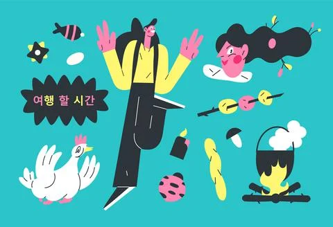 Vector illustration of a young man going camping Illustrazione stock