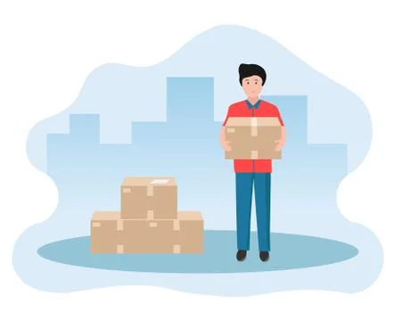 Vector illustration of a young man holding a delivered order Stock Illustration